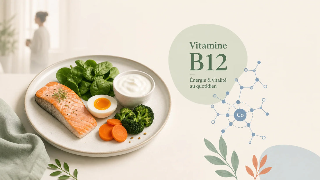 Illustration éditoriale présentant les principales sources de vitamine B12