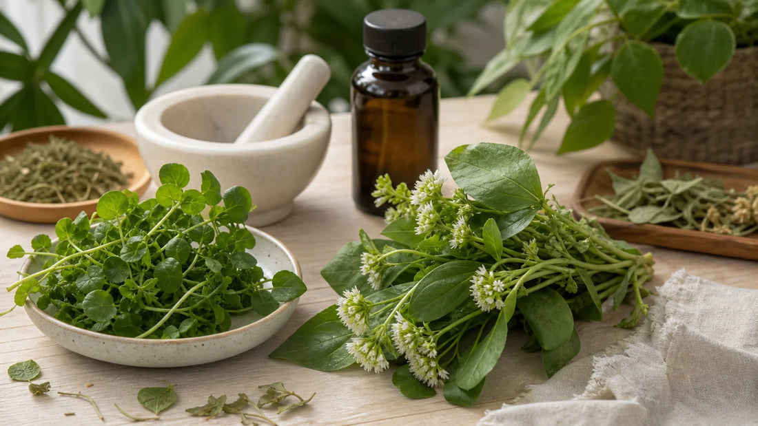 Deux plantes de cresson comparées sur une table claire