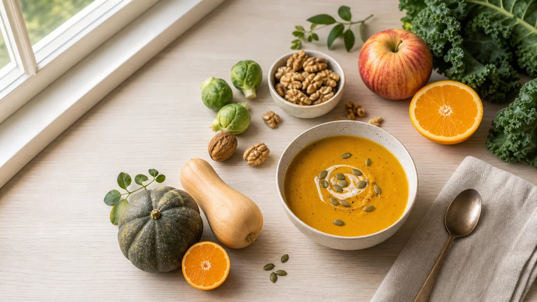 Aliments variés de saison pour accompagner une routine de vitalité automnale