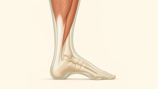 Illustration éditoriale du tendon d’Achille reliant le mollet au talon