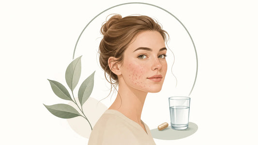 Illustration éditoriale sur les compléments alimentaires pour peau acnéique