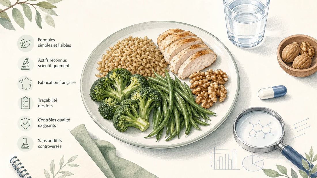 Illustration d’aliments sources de chrome et d’un complément générique analysé
