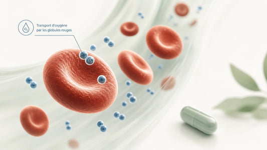 Illustration éditoriale du rôle du fer dans le transport de l’oxygène