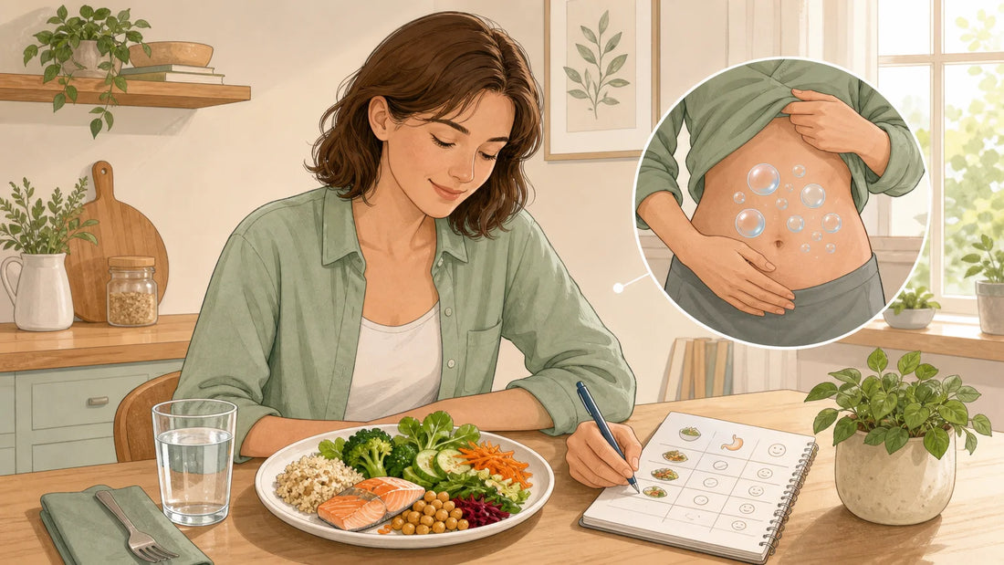 Personne observant le lien entre alimentation, faim persistante et gaz digestifs