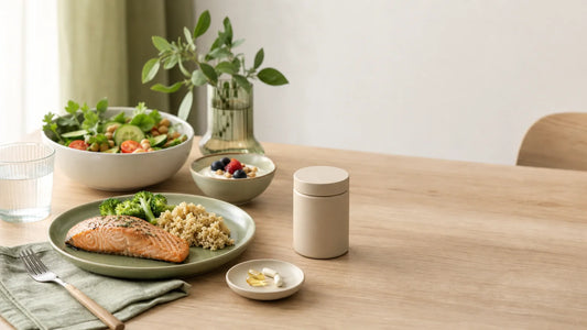 Repas varié et contenant neutre de complément alimentaire