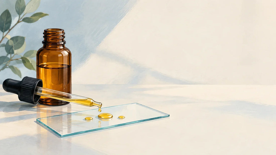 Fiole d’huile oméga-3 et pipette dans un laboratoire