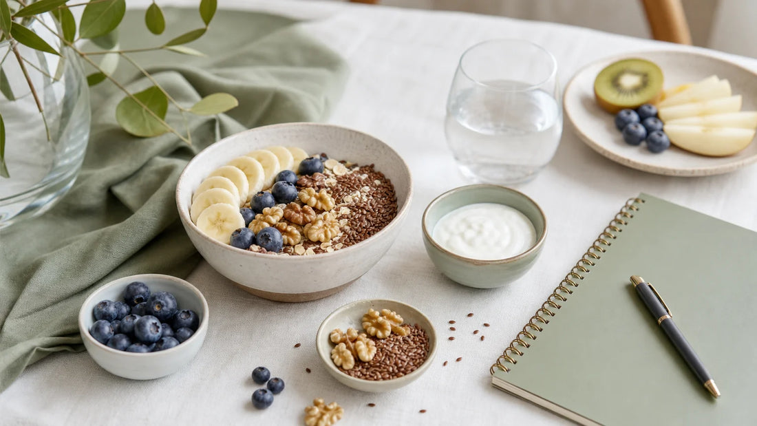 Table équilibrée illustrant la nutrition et le syndrome prémenstruel