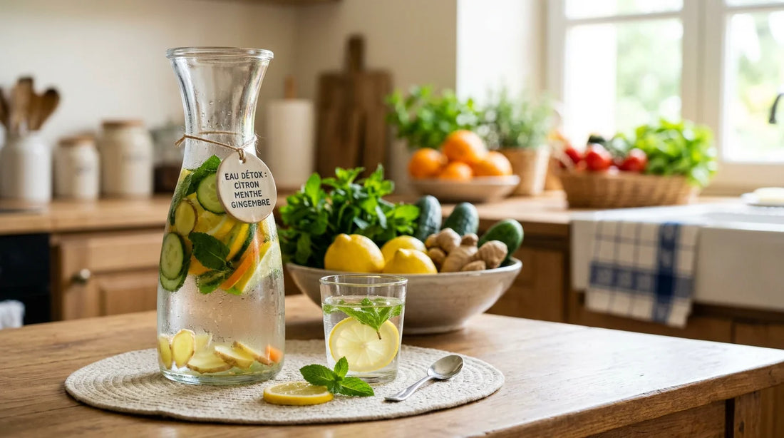 Carafe d'eau détox aux agrumes, concombre et menthe pour un ventre plat