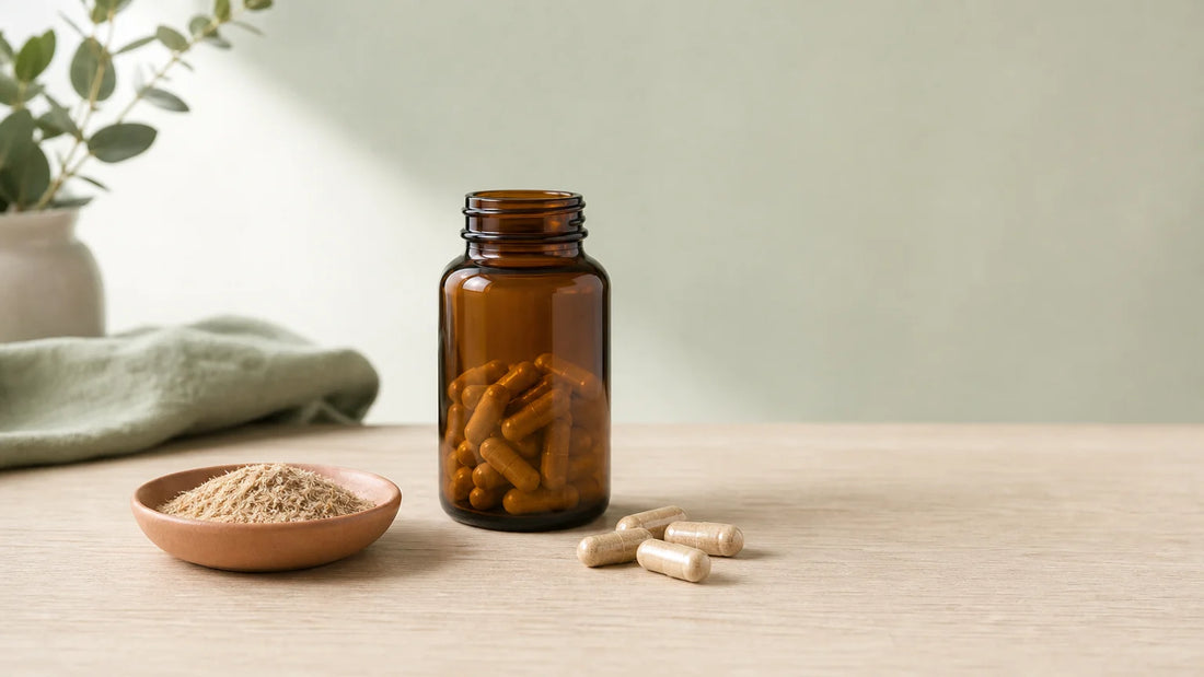 Flacon générique de probiotiques avec capsules et aliments riches en fibres