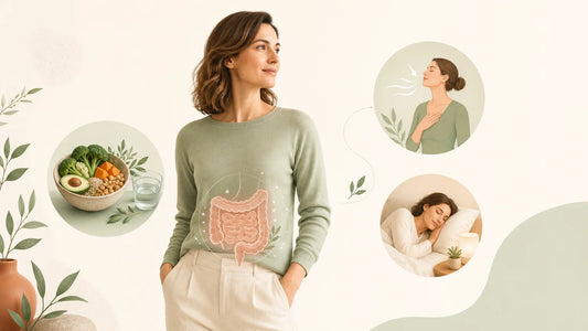 Illustration éditoriale d’une personne prenant soin de son confort intestinal